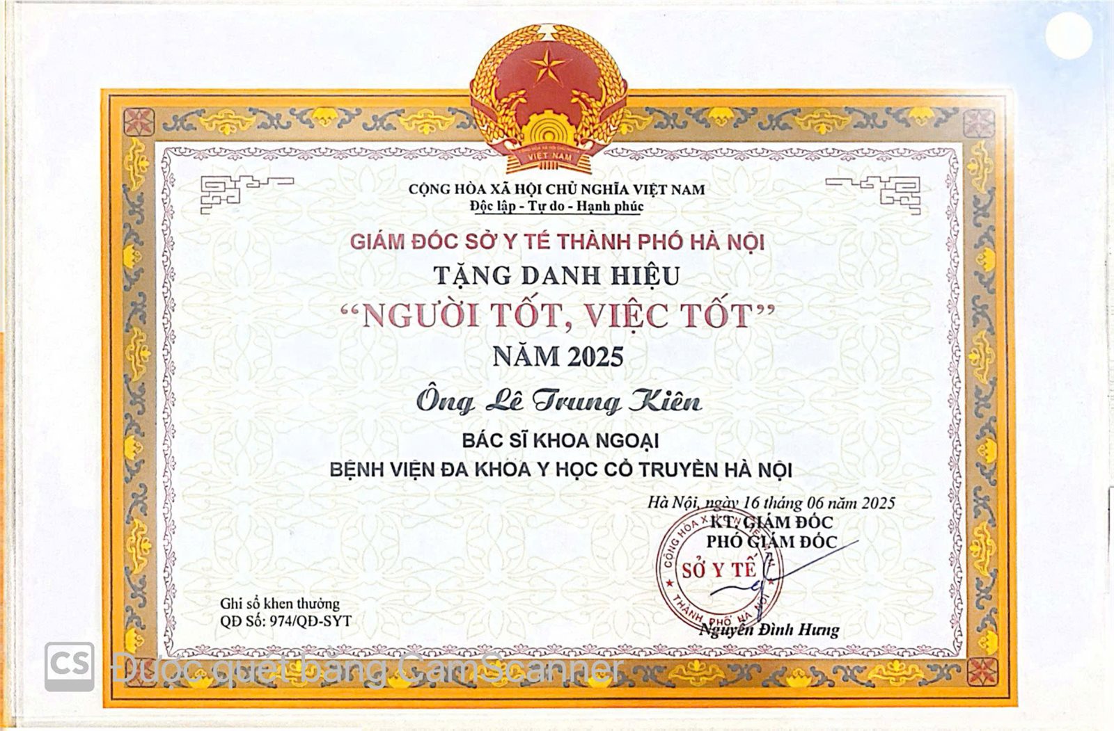 Danh hiệu Người tốt việc tốt năm 2025, Sở Y tế Hà Nội
