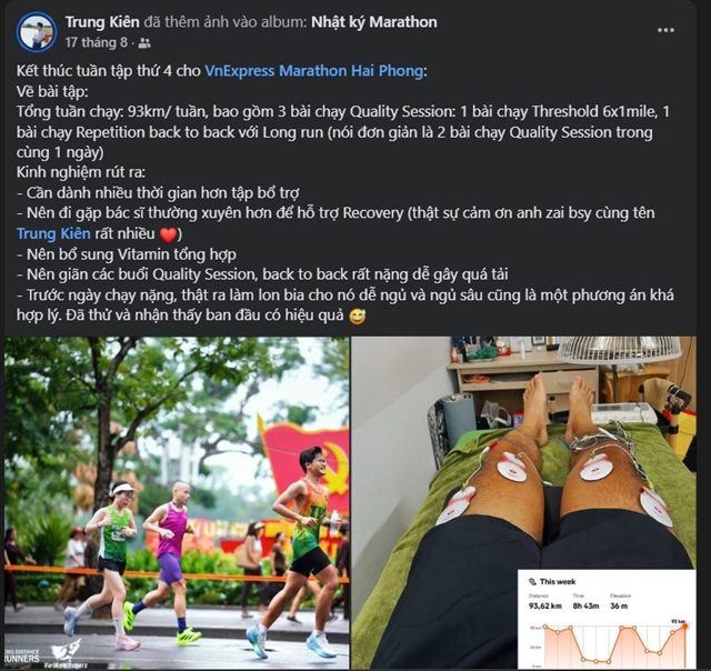 Nhật ký tập luyện VnExpress Marathon Hải Phòng, kết hợp phục hồi cùng bác sĩ Kiên